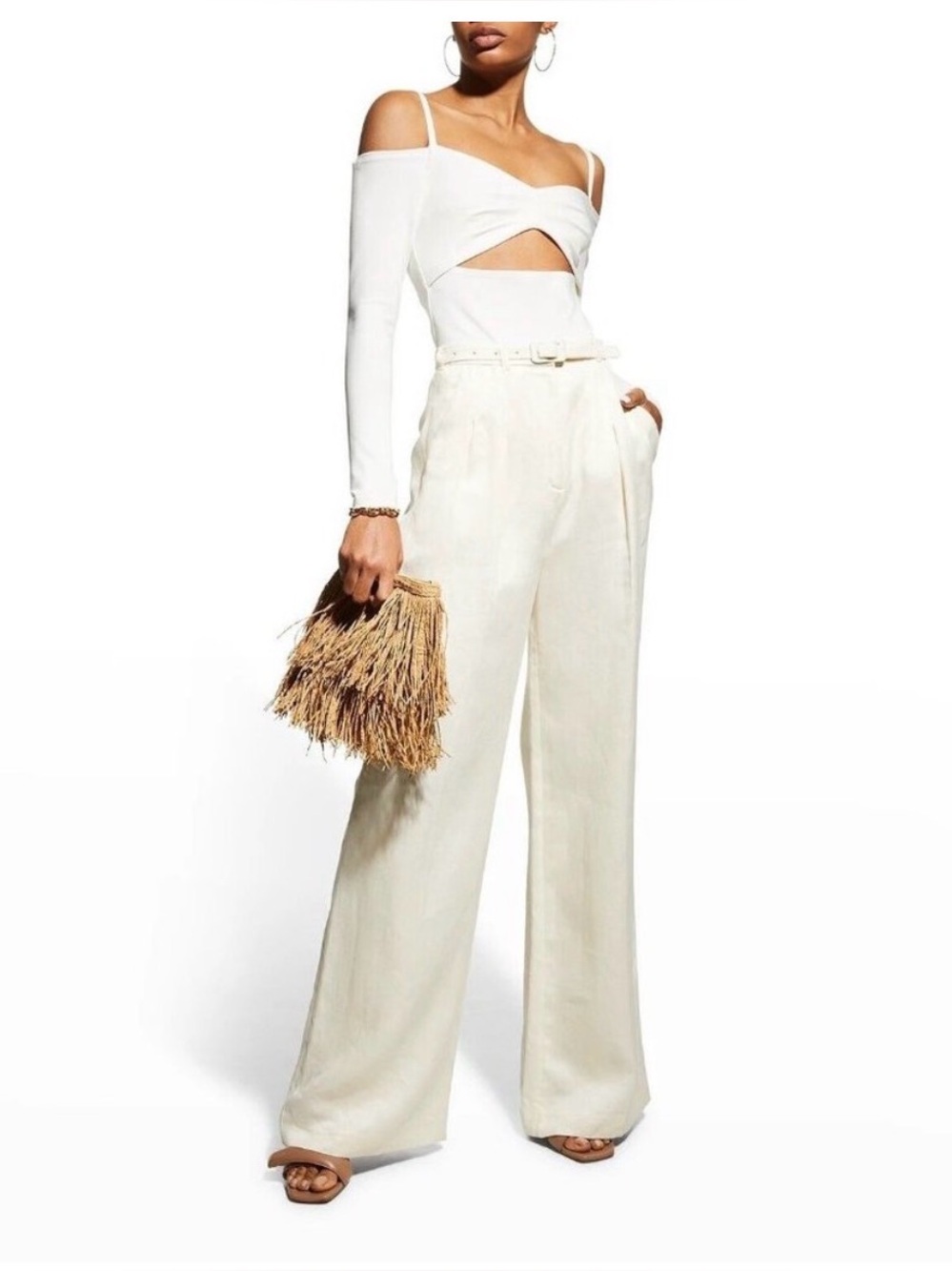 Alexis Haley Bodysuit White Off Shoulder Cutout Long Sleeve Bridal Top Small
